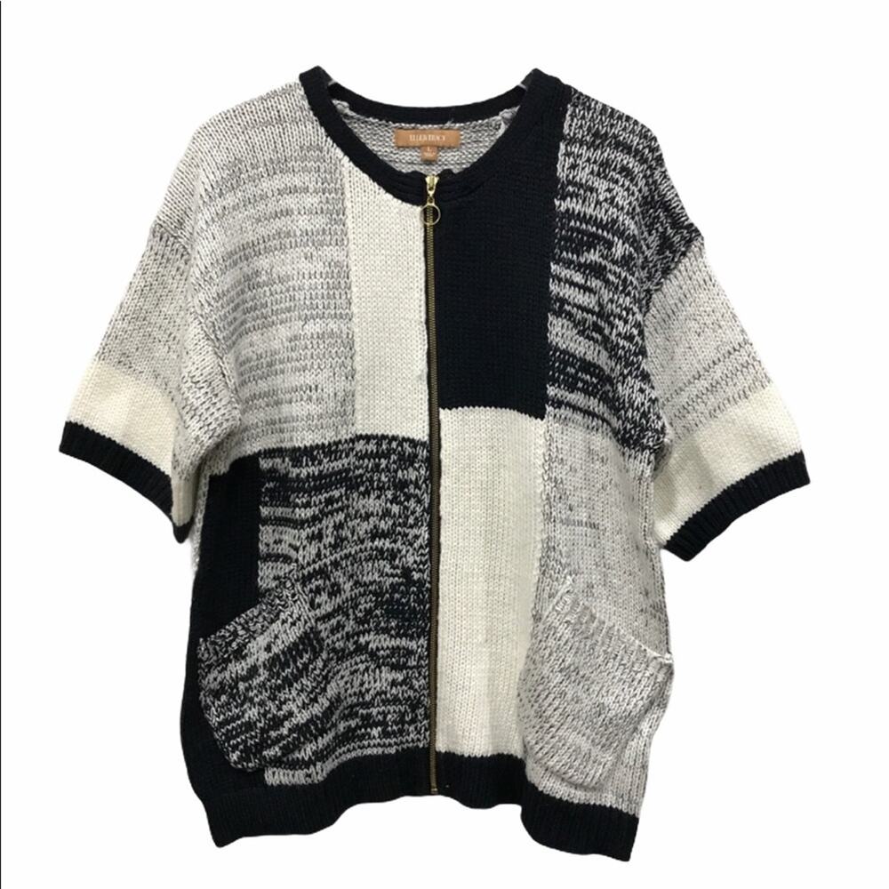 Ellen Tracy Size S Short Sleeve Cardigan‎ Zip Front Marled NWT